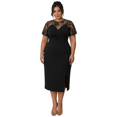 Rochie Casia, Eleganta, Neagra, cu Detalii din Dantela și Șliț Lateral