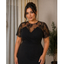 Rochie Casia, Eleganta, Neagra, cu Detalii din Dantela și Șliț Lateral