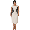 Rochie midi, Adriana, Croială Cambrată, cu aplicatii din dantela, Efect Modelator, plus size, culoare soft beige