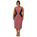 Rochie midi, Adriana, Croială Cambrată, cu aplicatii din dantela, Efect Modelator, plus size, culoare roz-prafuit