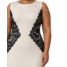 Rochie midi, Adriana, Croială Cambrată, cu aplicatii din dantela, Efect Modelator, plus size, culoare soft beige
