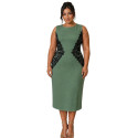 Rochie midi, Adriana, Croială Cambrată, cu aplicatii din dantela neagra, Efect Modelator