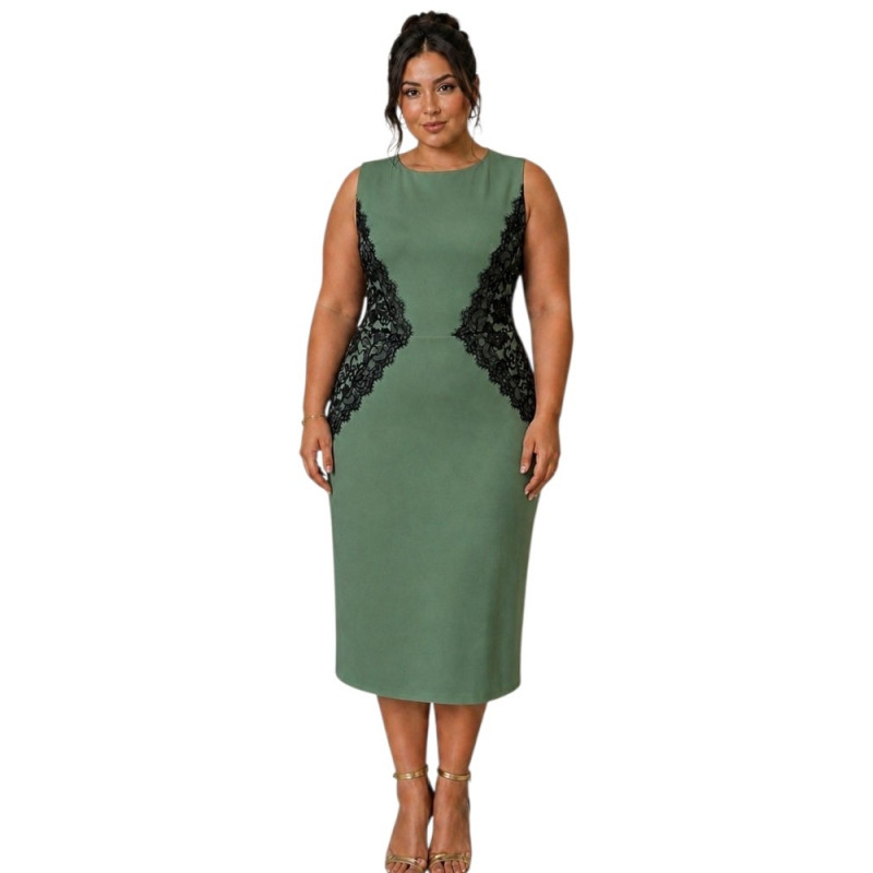 Rochie midi, Adriana, Croială Cambrată, cu aplicatii din dantela, Efect Modelator
