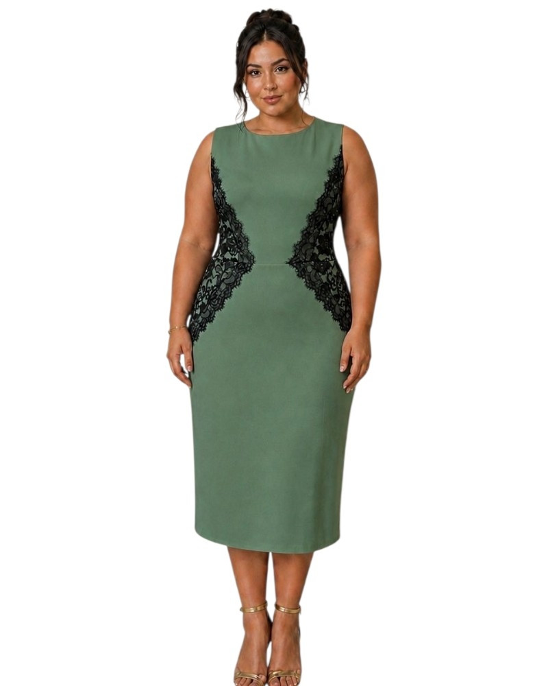 Rochie midi, Adriana, Croială Cambrată, cu aplicatii din dantela, Efect Modelator