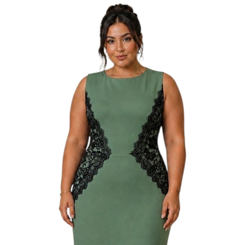 Rochie midi, Adriana, Croială Cambrată, cu aplicatii din dantela, Efect Modelator