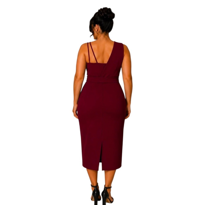 Rochie Eleganta Midi Cleopatra – Rafinament și Asimetrie Moderna, culoare bordo