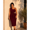 Rochie Eleganta Midi Cleopatra – Rafinament și Asimetrie Moderna, culoare bordo