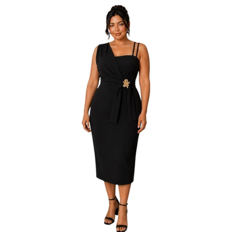 Rochie Eleganta Midi Cleopatra – Rafinament și Asimetrie Moderna, culoare negru