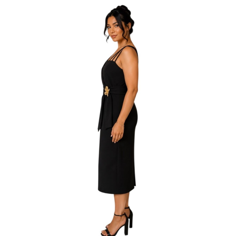 Rochie Eleganta Midi Cleopatra – Rafinament și Asimetrie Moderna, culoare negru