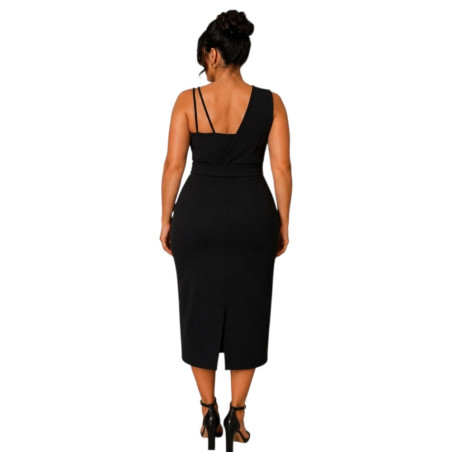 Rochie Eleganta Midi Cleopatra – Rafinament și Asimetrie Moderna, culoare negru