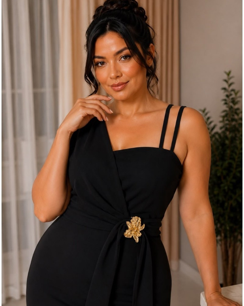 Rochie Eleganta Midi Cleopatra – Rafinament și Asimetrie Moderna, culoare negru