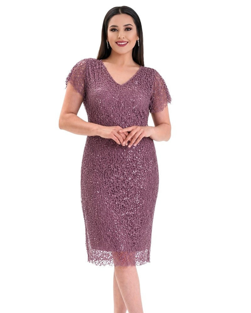 Rochie de ocazie, Tatiana, culoare Lila prafuit, din dantela accesorizata cu paiete
