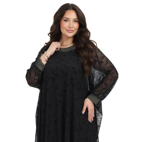 Rochie Elegantă, Sonia,  Neagră cu Capă din Voal Texturat