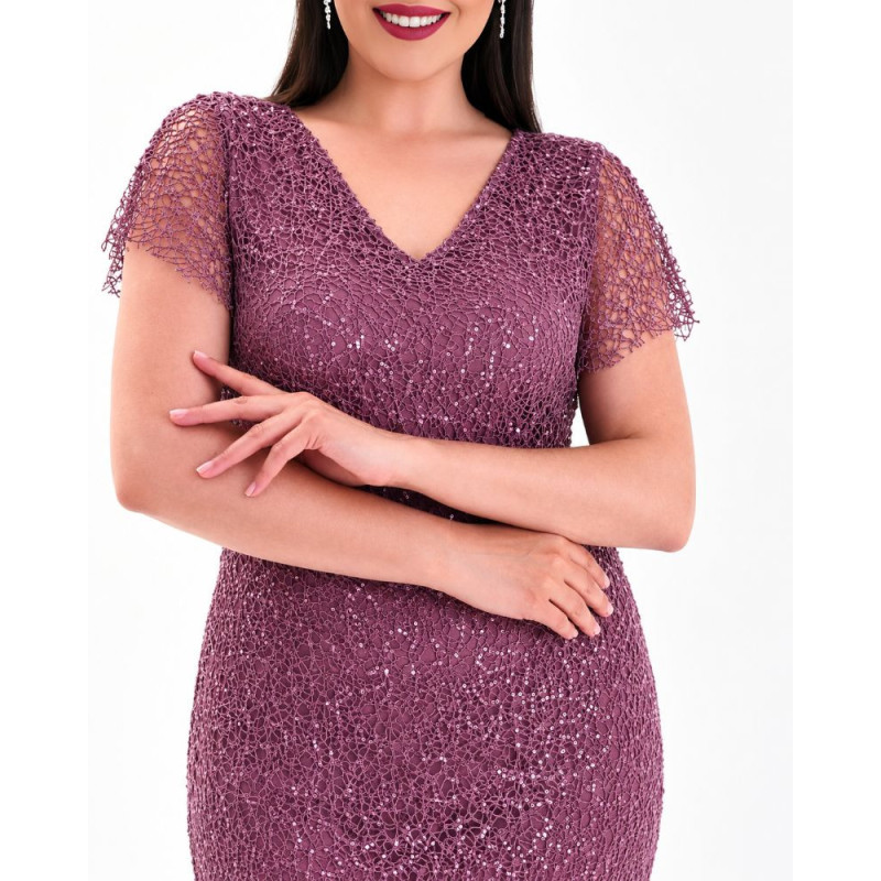 Rochie de ocazie, Tatiana, culoare Lila prafuit, din dantela accesorizata cu paiete