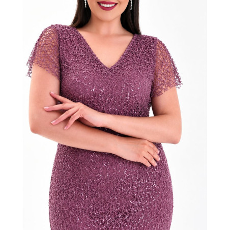 Rochie de ocazie, Tatiana, culoare Lila prafuit, din dantela accesorizata cu paiete