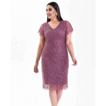 Rochie de ocazie, Tatiana, culoare Lila prafuit, din dantela accesorizata cu paiete