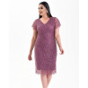Rochie de ocazie, Tatiana, culoare Lila prafuit, din dantela accesorizata cu paiete