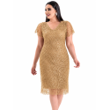 Rochie de ocazie, Tatiana, culoare auriu, din dantela accesorizata cu paiete