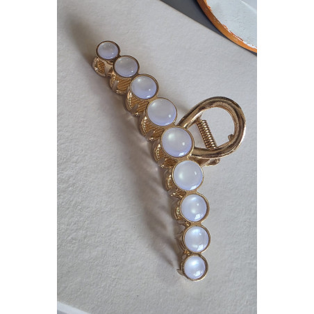 Clește de Păr Metalic Auriu cu Inserții Sidefate – Accesoriu Chic pentru Coafuri Rapide