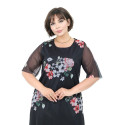 Rochie Anca, model1, Neagra de Zi / Ocazie cu Tull și Imprimeu Floral | tophaine.ro