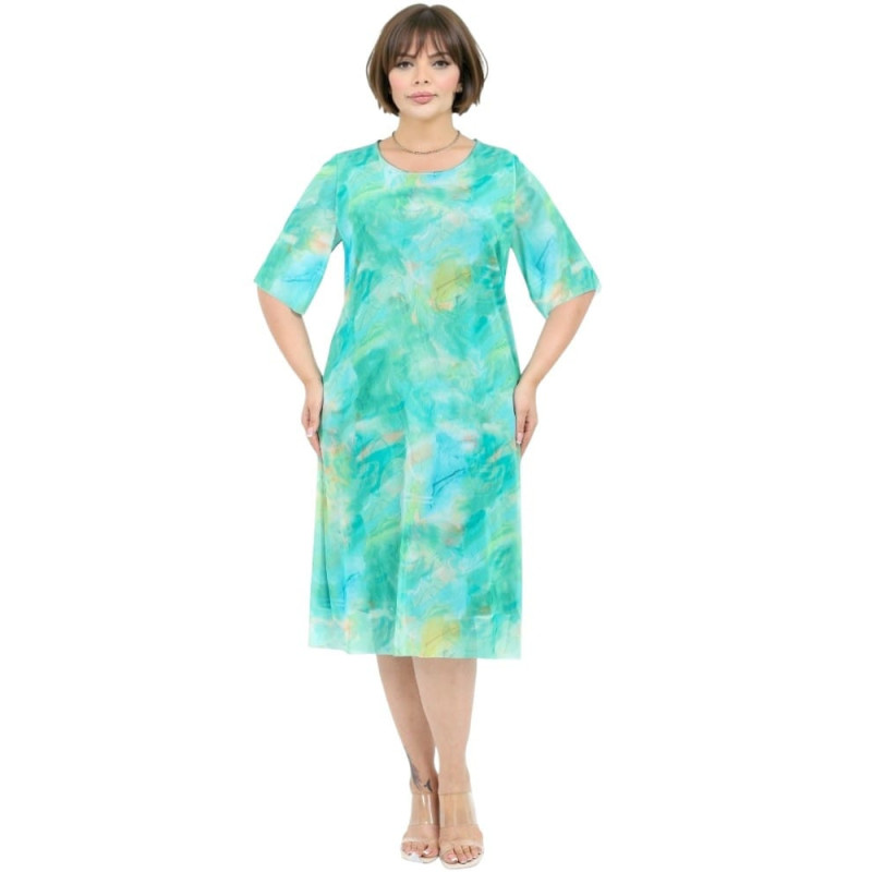 Rochie Anca, Turcoaz , de Zi, cu Tull și Imprimeu Abstract Acvatic | tophaine.ro