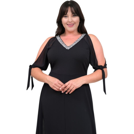 Rochie Azaleea, Neagra, de Ocazie, Asimetrica, cu perle la Decolteu