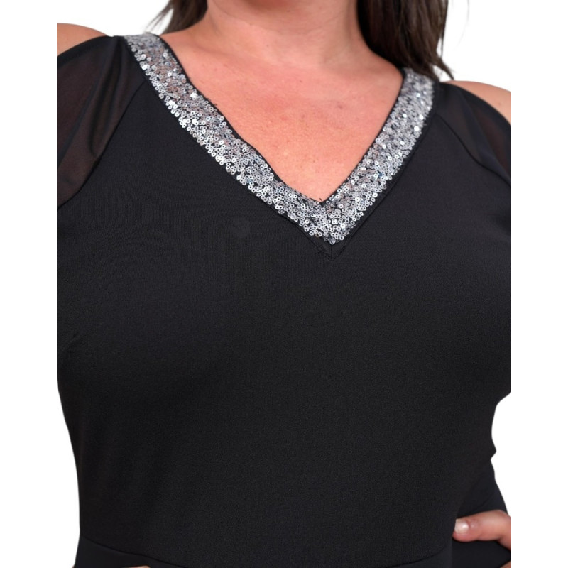 Rochie Azaleea, Neagra, de Ocazie, Asimetrica, cu perle la Decolteu