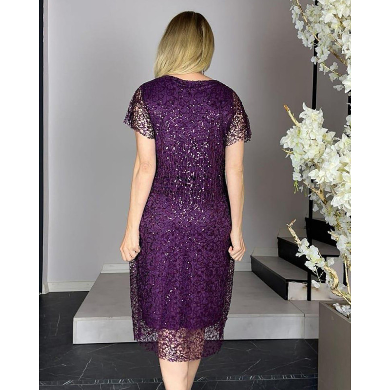 Rochie de ocazie, Tatiana, culoare mov, din dantela accesorizata cu paiete