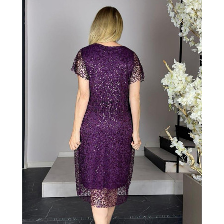 Rochie de ocazie, Tatiana, culoare mov, din dantela accesorizata cu paiete