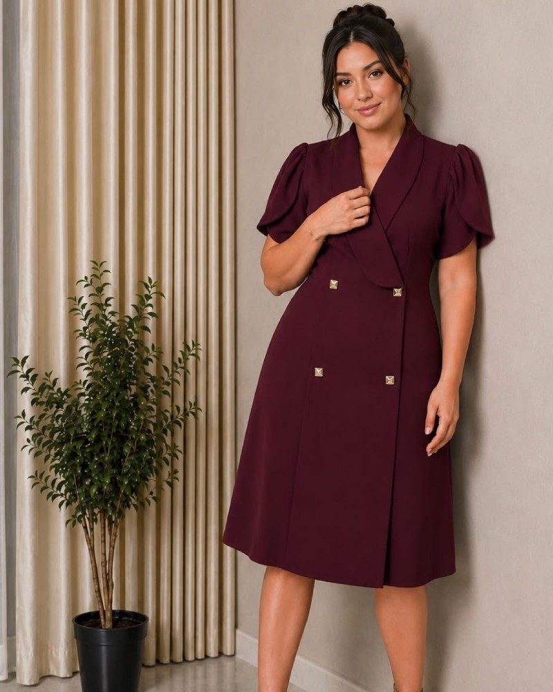 Rochie Julia, Bordo, Tip Sacou, cu Nasturi dubli si Mâneci Lalea – Eleganță Desăvârșita