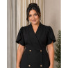 Rochie Julia, Neagra, Tip Sacou, cu Nasturi dubli si Mâneci Lalea – Eleganță Desăvârșita