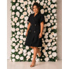 Rochie Julia, Neagra, Tip Sacou, cu Nasturi dubli si Mâneci Lalea – Eleganță Desăvârșita