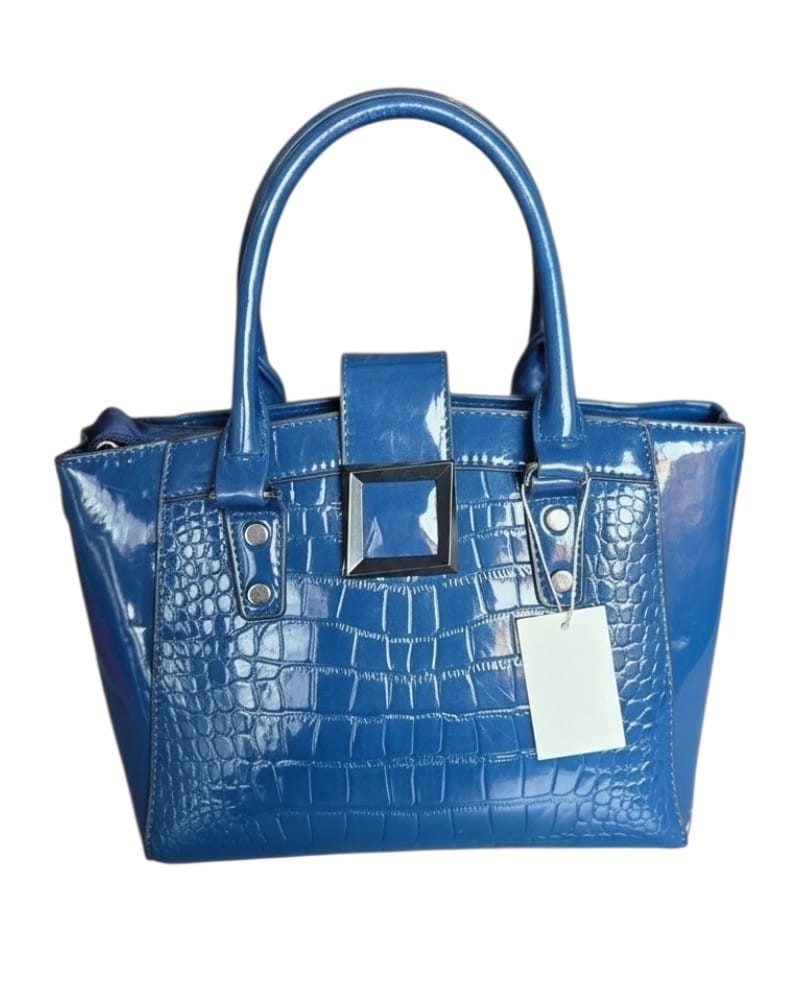 Geantă elegantă din piele ecologică bleu cu efect de piele de crocodil