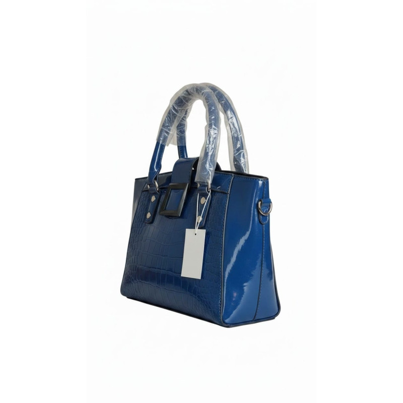 Geantă elegantă din piele ecologică bleu cu efect de piele de crocodil