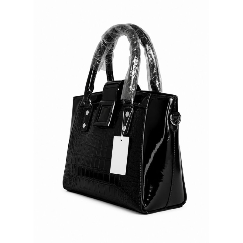 Geantă elegantă din piele ecologică neagra cu efect de piele de crocodil