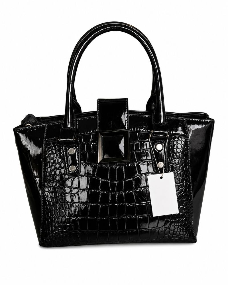 Geantă elegantă din piele ecologică neagra cu efect de piele de crocodil