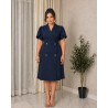 Rochie Julia, Bleumarin, Tip Sacou, cu Nasturi dubli si Mâneci Lalea – Eleganță Desăvârșita