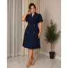 Rochie Julia, Bleumarin, Tip Sacou, cu Nasturi dubli si Mâneci Lalea – Eleganță Desăvârșita