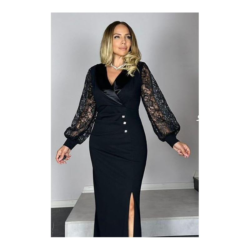 Rochie lunga Evelin, pentru ocazii, cu paiete, model elegant, culoare negru