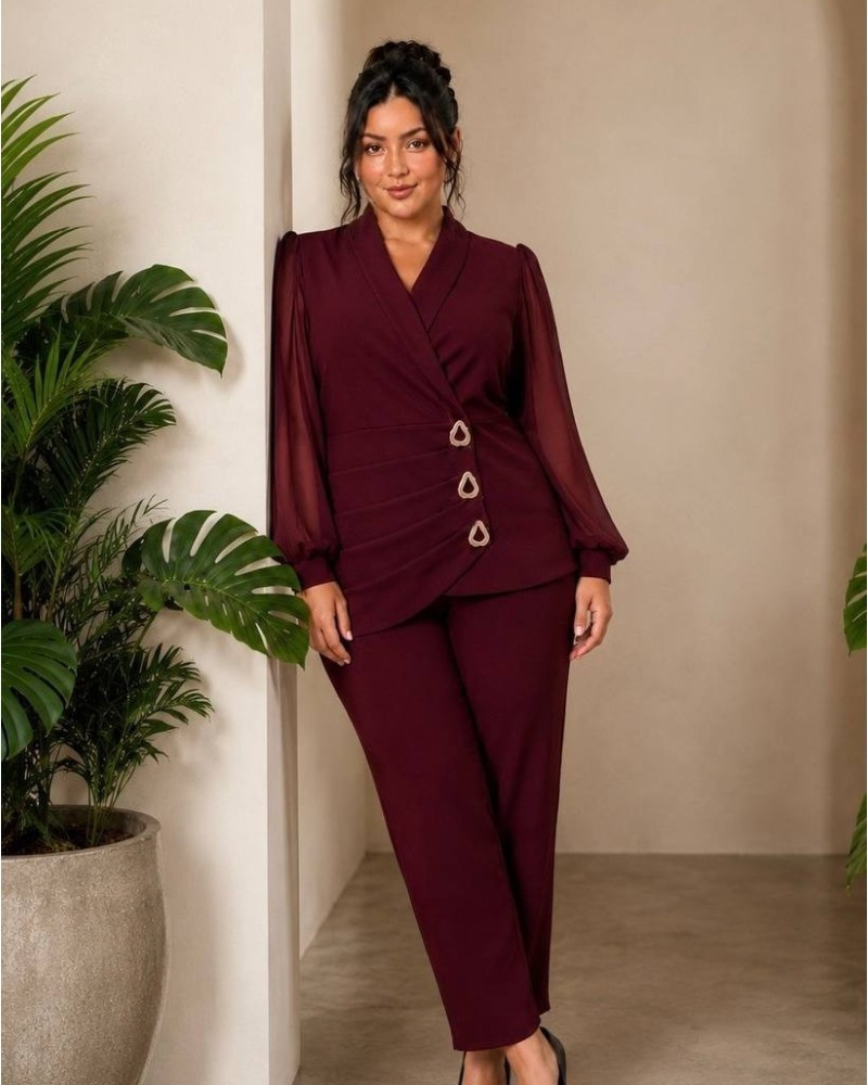 Compleu elegant, Emilia, culoare bordo, compleu 2 piese