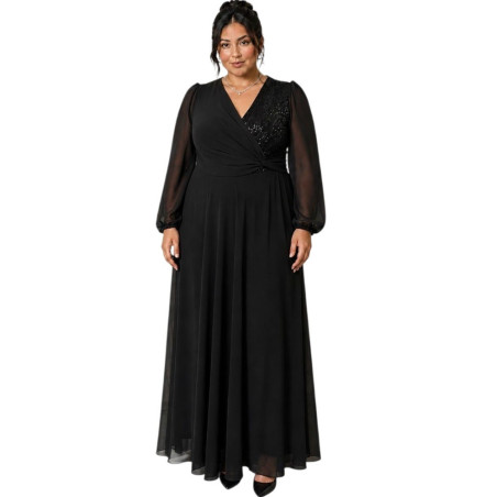 Rochie Ocazie, Sabina, culoare negru, Bust Paietat și Fustă din Voal Vaporos