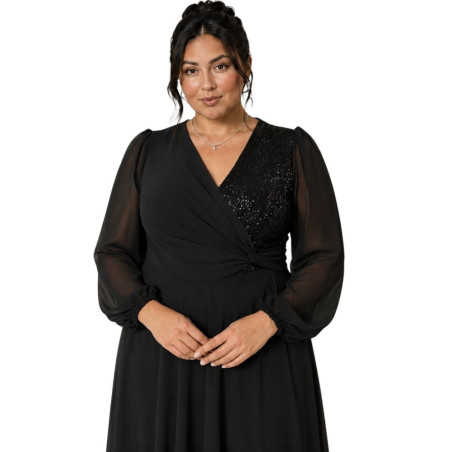 Rochie Ocazie, Sabina, culoare negru, Bust Paietat și Fustă din Voal Vaporos
