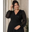 Rochie Ocazie, Sabina, culoare negru, Bust Paietat și Fustă din Voal Vaporos