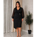 Rochie Cosmina, eleganta, conica, de ocazie, cu croi petrecut, nasturi aurii și mâneci din voal