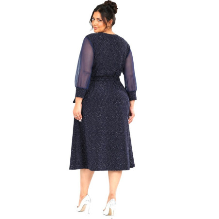 Anabela, Rochie elegantă de ocazie cloș cu decolteu petrecut, cordon în talie și fir sclipitor