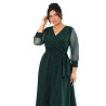 Anabela, Rochie elegantă de ocazie cloș cu decolteu petrecut, cordon în talie și fir sclipitor, culoare verde