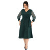 Anabela, Rochie elegantă de ocazie cloș cu decolteu petrecut, cordon în talie și fir sclipitor, culoare verde