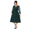 Anabela, Rochie elegantă de ocazie cloș cu decolteu petrecut, cordon în talie și fir sclipitor, culoare verde