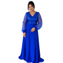 Rochie lunga de seara, Aria, culoare albastru regal cu paiete și maneci din tulle