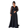 Rochie lunga de seara, Aria, culoare negru cu paiete și maneci din tulle